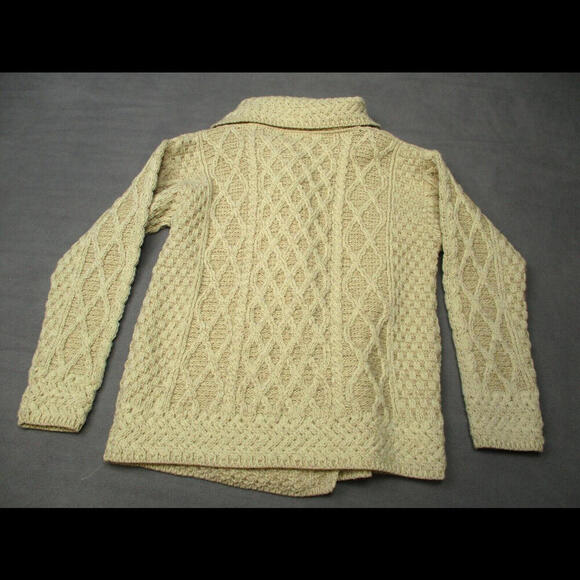 Carraigdonn Merino Wool Cardigan Sweater Large Chunky Cable Knit Cream Ireland - Picture 9 of 9